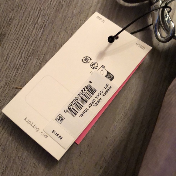 Kipling Amiel Medium Crossbody Bag Color Cool Grey Tonal + Monkey Key Chain NWT - Picture 5 of 16